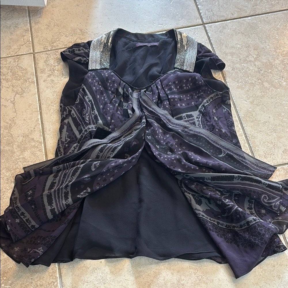 Etro Women’s Black and Purple Graphic Blouse Size 42